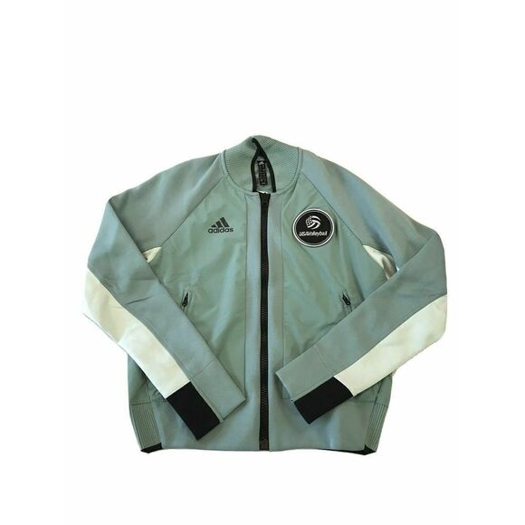 Adidas FK1035 Women's Sz Large USA Volleyball Green Varsity Bomber Jacket $100+ - Picture 4 of 11